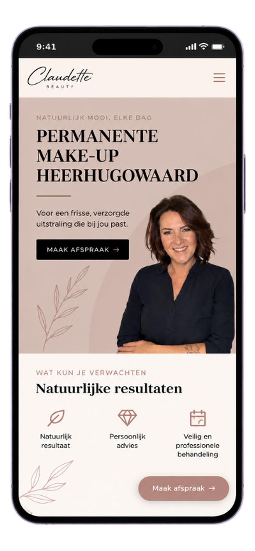 Mobiele website van Claudette Beauty