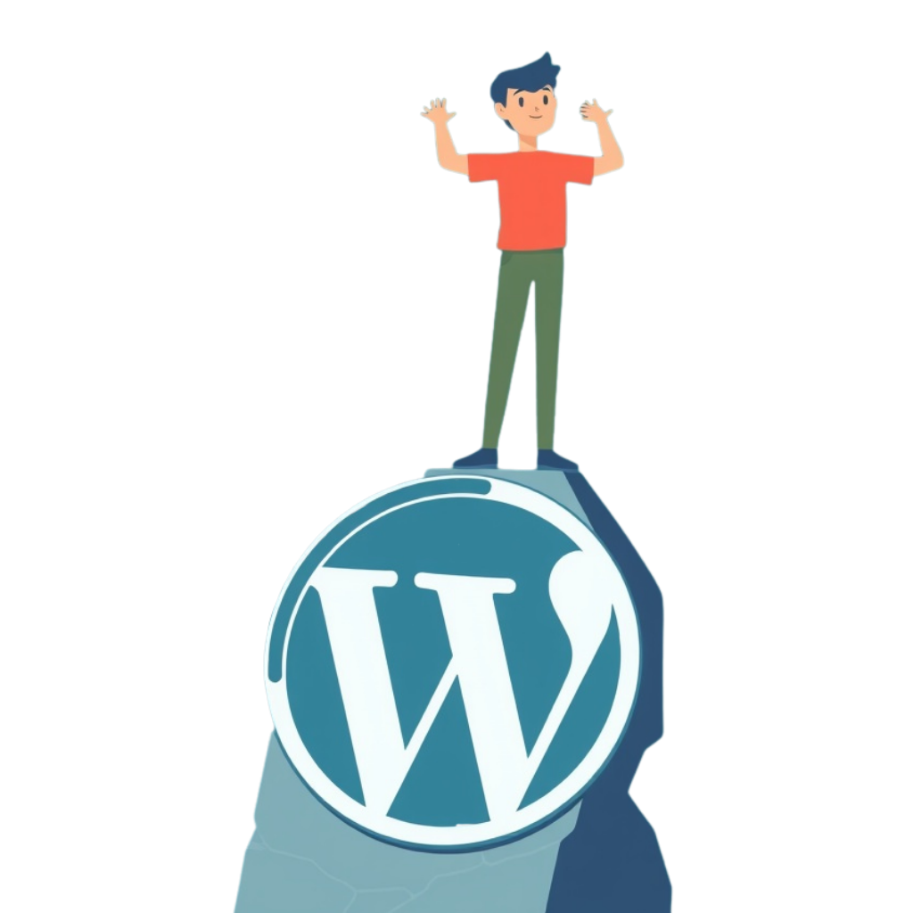 persoon die op een rots staat met het WordPress logo ter illustratie van een website laten maken in Maastricht